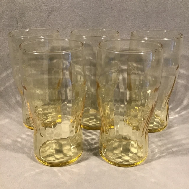 PV06819 Vintage Depression Yellow Glass OPTIC RIB WITH GRIP 14oz Flat Tumbler x5