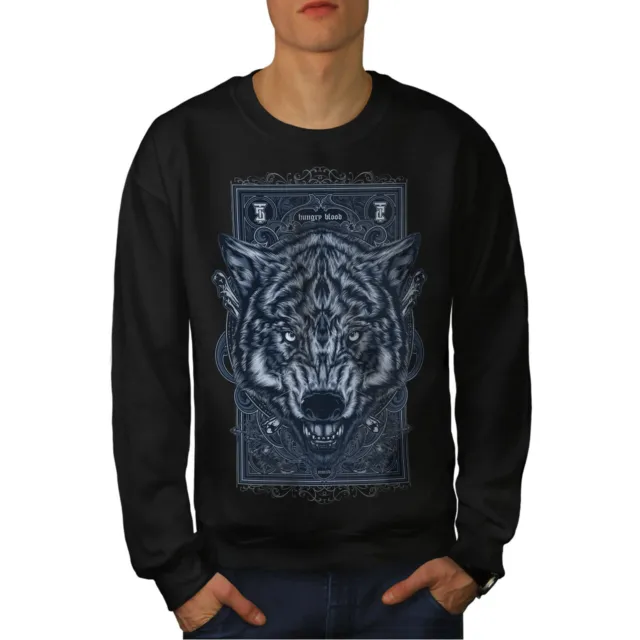 Wellcoda Hungry Blood Wolf Animal Mens Sweatshirt,  Casual Pullover Jumper