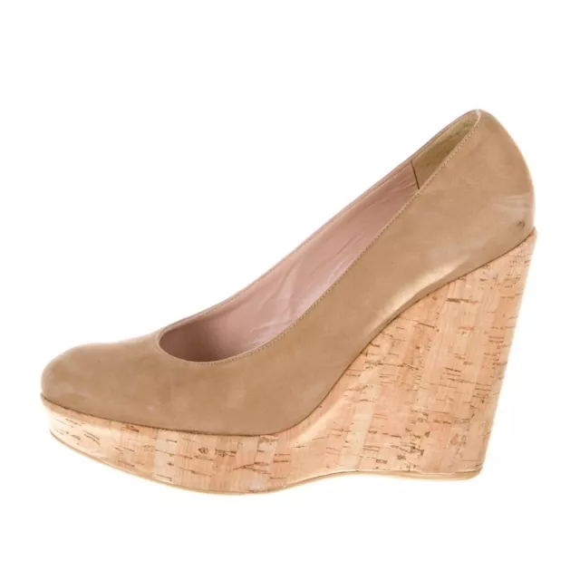 STUART WEITZMAN AUTH $399 Women's Beige Patent Leather Corkswoon Wedge Pump 8