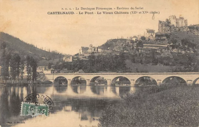 Cpa 24 Castelnaud Le Pont Vieux Chateau