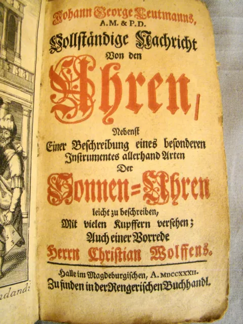 Leutmann. Vollstandige Nachricht... First Treatise on clocks & watches 1732-22 3