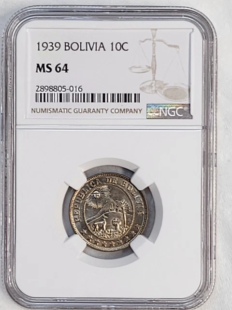 1939 Bolivia 10 centavos coin NGC Rated MS 64