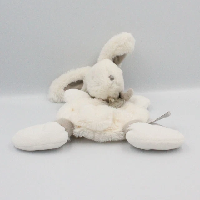 Doudou et Compagnie plat lapin blanc beige taupe tout doux Bonbon - 20109