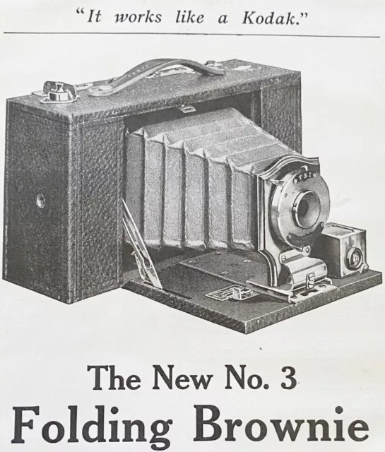 Antique 1906 KODAK FOLDING BROWNIE No.3 Vtg Camera Print Ad~Eastman Co,Rochester