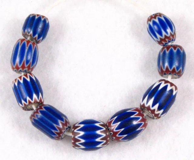 9 Old Venetian Six Layer BLUE CHEVRON Glass African Trade Beads