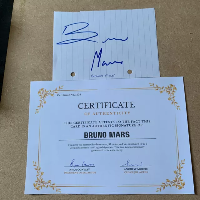 Bruno Mars Authentic Hand Signed 10x15cm Page with COA