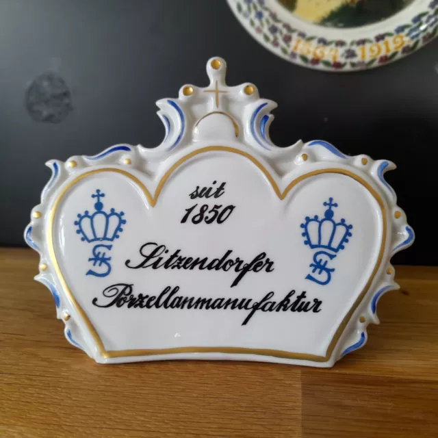 Werbeaufsteller Sitzendorf Porzellanaufsteller 13 cm Reklameschild Display