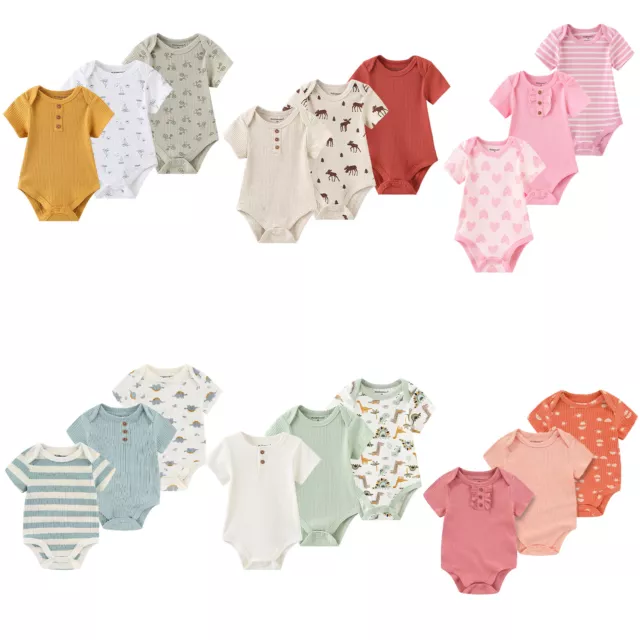 Newborn Baby Bodysuit Print Romper Spring Jumpsuit Rib Knitted Playsuit 0-12M