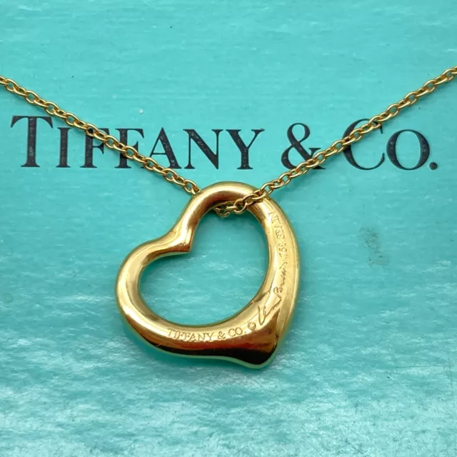 Tiffany & Co. Open Heart Pendant Necklace 16" Elsa Peretti Gold 3.7g