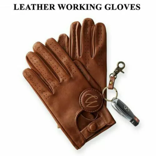 Mens Classic Driving Gloves Soft Genuine Real Lambskin Leather Dark Brown