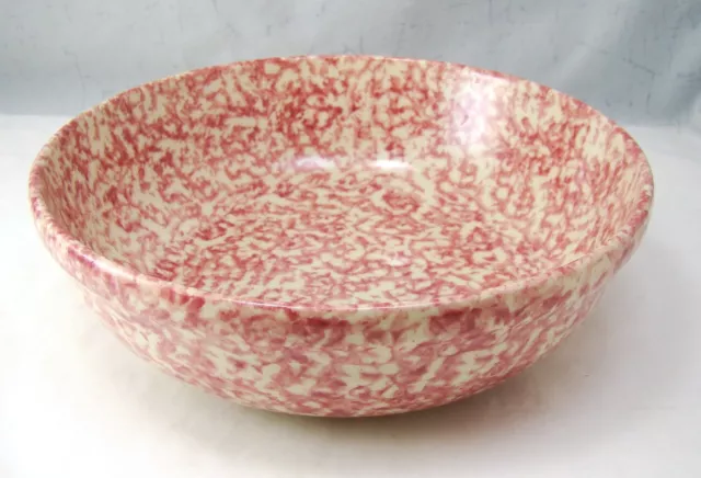 Henn Pottery Roseville ROSE CRANBERRY SPONGEWARE Medium Pasta Bowl 9 3/4"