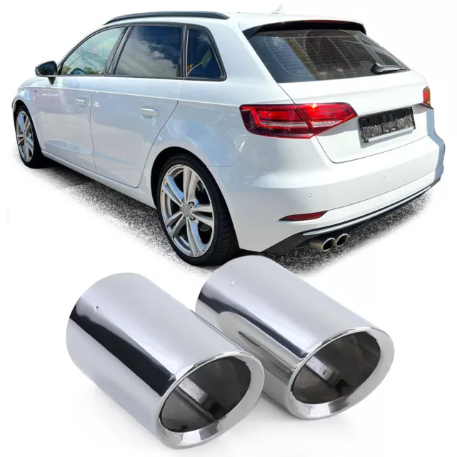 2x Tailpipe Éblouissement Inox 80mm Rond pour Audi A3 8V 13-18 1.4 1.8 2.0 TFSI