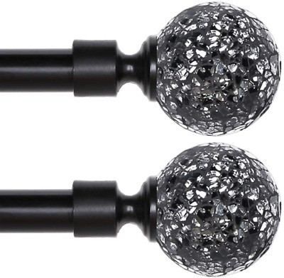 Decorative Single Curtain Rod Length 28 to 48 inch Mirror Round Designed Finial,