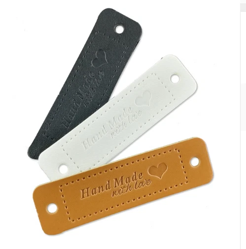 5 Faux Leather Handmade With Love Labels Tags 15 X 55 mm Sewing Craft Knit UK