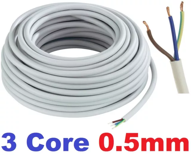 3 Core Round PVC Wire 0.5 0.75 1 1.5 2.5mm Flex Cable Lead BLACK WHITE 3183Y 3