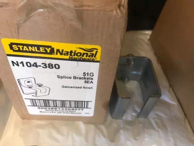 5 Stanley National N104-380 Galvanized Splice Brackets w/Lag Bolts 51G Barn Door