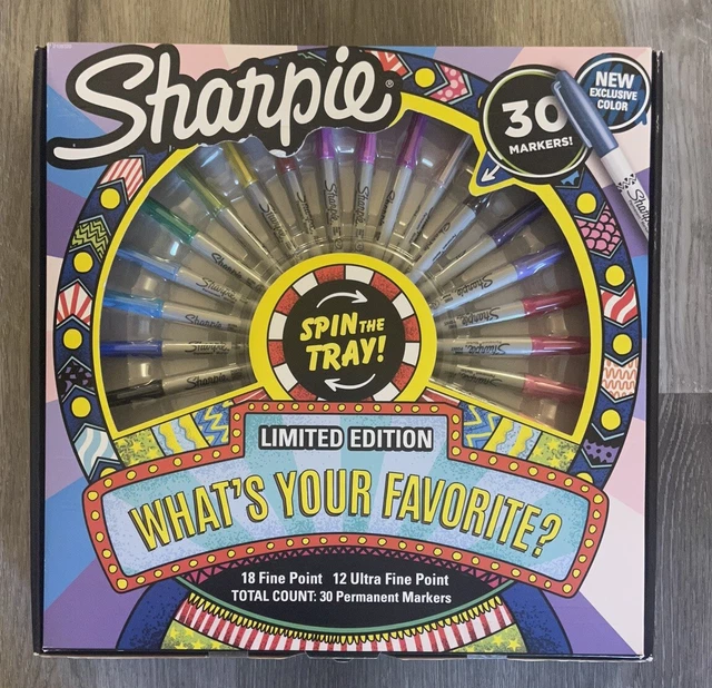 Limited Edition Sharpie Set 30 Markers Spin The Tray Wheel Fine and Ultra Points