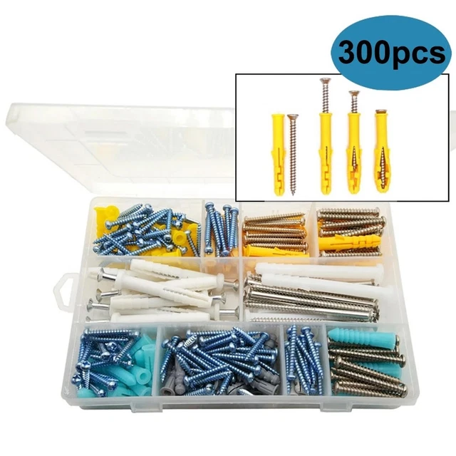 EASILY MANAGEABLE 300 Piece Wall Anchors Screws Assortment in Storage
