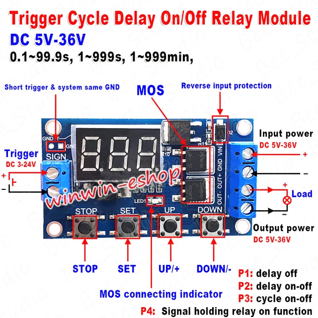 DC 5V 9V 12V 24V LED Display Cycle Delay Timer Relay Switch Turn On/Off ...