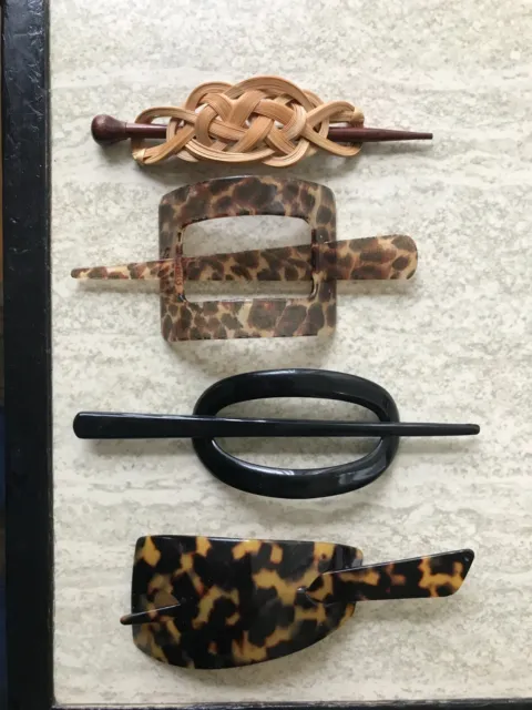 Hair Accessory Lot Vintage Tortoise Hand Made Wood Plastic Ponytail Holders
