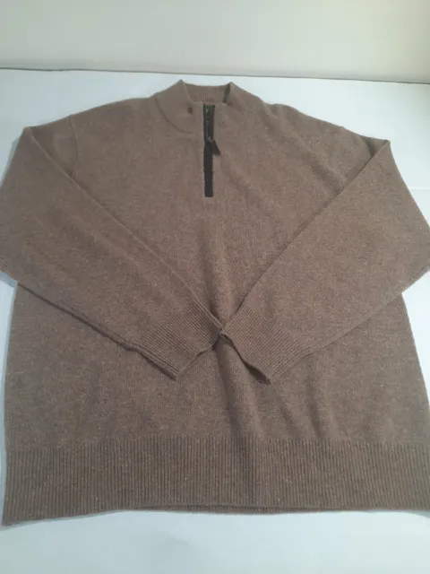 Mens Orvis Merino Donegal Quarter-Zip Wool Brown Beige Size 2XL XXL