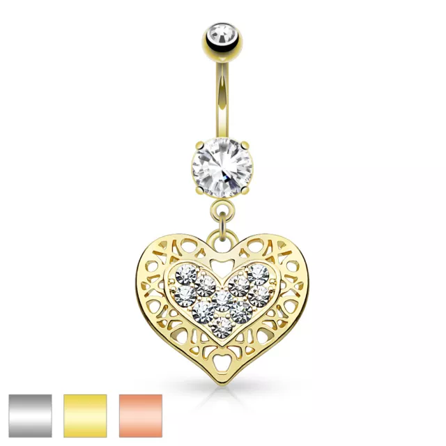 Tribal Heart Filigree 14K Gold Plated Surgical Steel Navel Belly Button Ring 14g