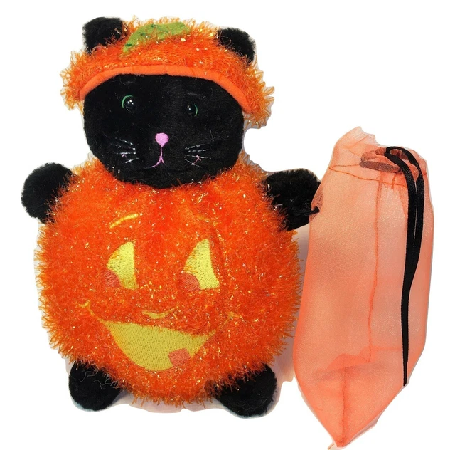 RARE BATH & Body Works Halloween Black Cat in Pumpkin HTF Plush Stuffed