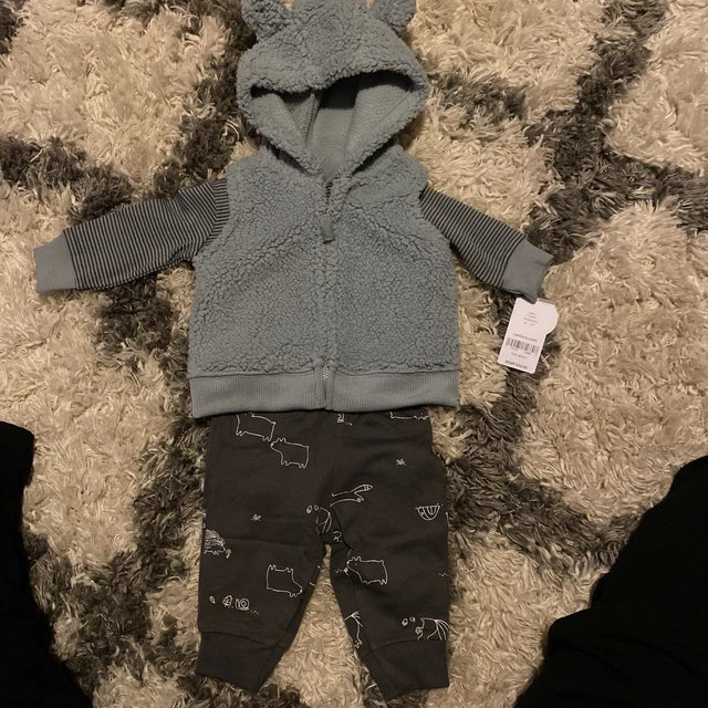 Carters Infant 3pc Zip Sherpa Bear Vest Woodland Bodysuit & Pants Set MSRP $32.