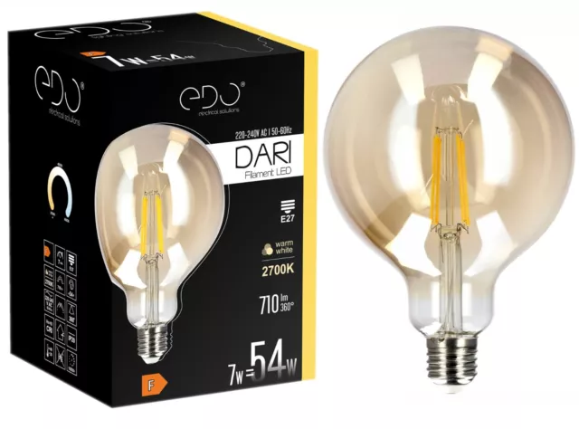 Ampoule LED décorative filament DARI 7W E27 2700K 710lm Dorée G125 EDO SOLUTIONS