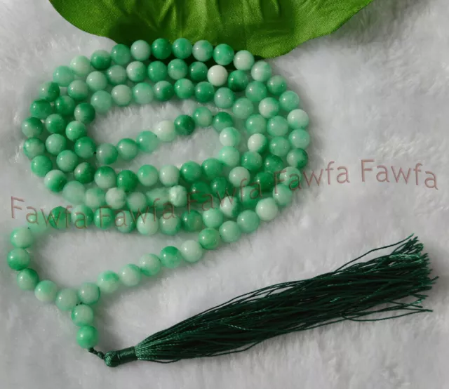 Natural 6/8/10/12mm Green Jade Gem Tibet Buddhist 108 Prayer Beads Mala Necklace