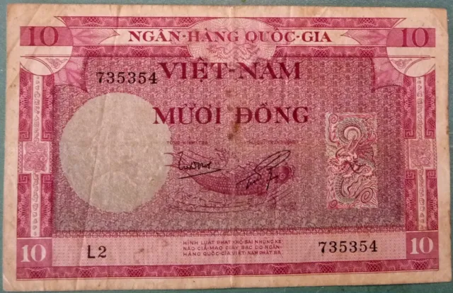 South Vietnam Viet Nam  10 Dong Note From 1955, P 3