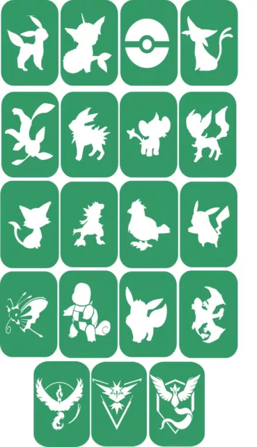 57 pokemon medium size x 3  each shown body art glitter  glass etching stencils