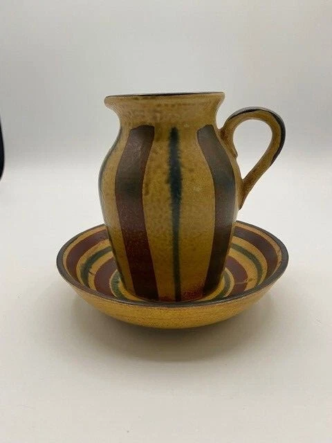 VINTAGE Japanese Stoneware Midcentury National Silver Nagoya Japan Creamer &Bowl