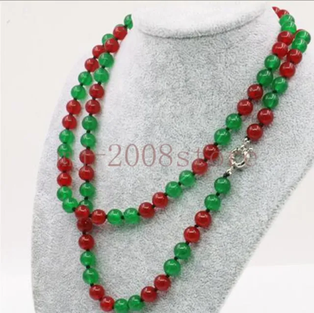 Long 18" 24" 36" 50" 8mm Red Green Jade Round Gemstone  Beads Necklace
