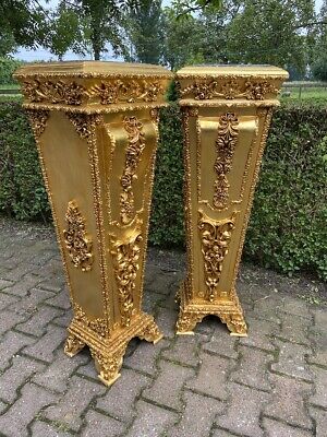 French Louis XVI wooden Pedestal/Colums in Gold With Marble Top 9