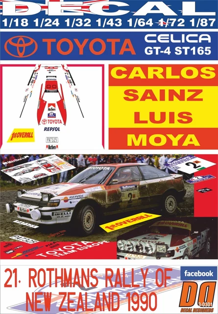Autocollant Décalcomanie TOYOTA CELICA GT4 ST165 - Design A.Schwarz RAC 1990 - Neuf