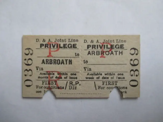 D & A Joint Line Arbroth to .... Return Ticket 0369 Used