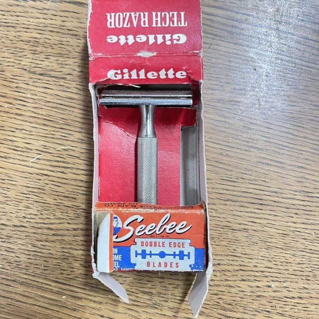Vintag 1942 Gillette Tech Razor in Box w/ One Seebee Empty Box Of Blades BLN
