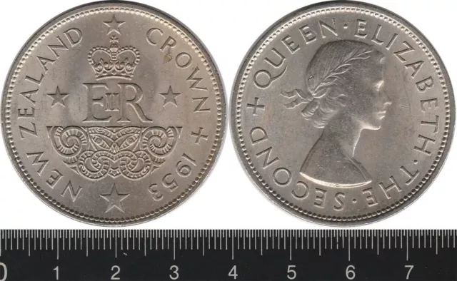 New Zealand: 1953 One Crown QEII Five Shillings 5/- copper-nickel UNC