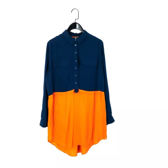 Boden Navy Orange Colourblock Half Button Up Collared Tunic Shirt - Size 12