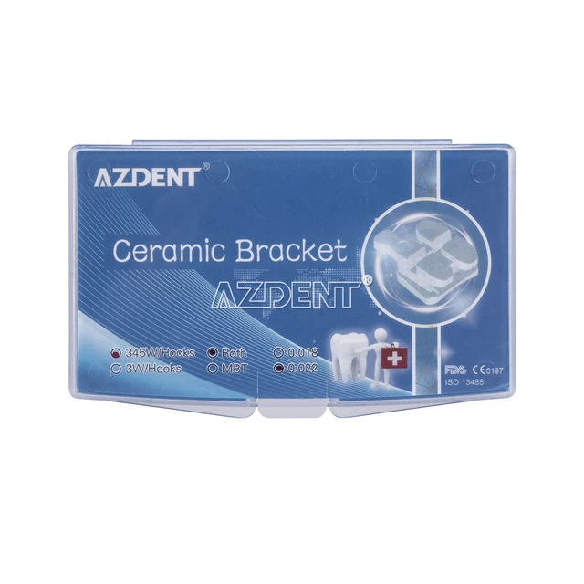 AZDENT Dental Orthodontic Brackets Braces Ceramic Roth.022 Hooks 3-4-5 Marked