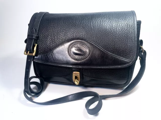 Vintage 90s Dooney & Bourke Black All Weather Leather Crossbody Handbag USA
