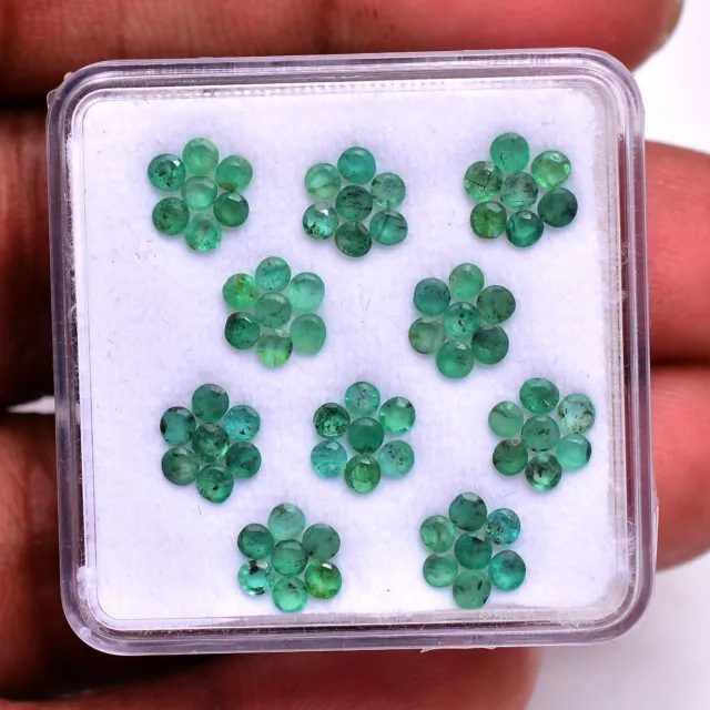 66 Pcs Natural Zambian Emerald 2mm Round Cut Stunning Green Loose Gemstones Lot