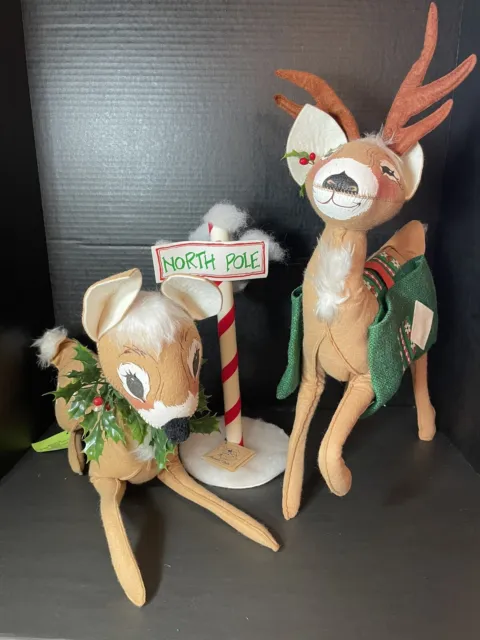 Annalee Doll Christmas 17” Standing Reindeer & Sitting Reindeer & North Pole Lot