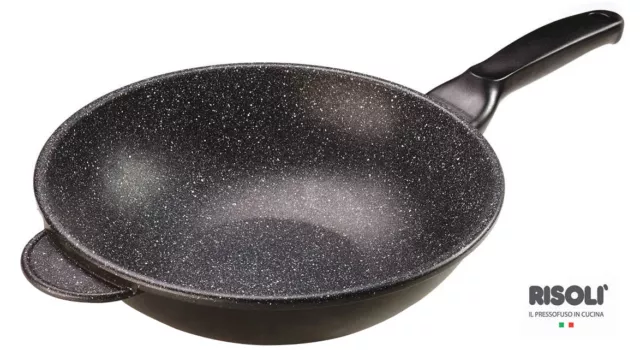 Risoli Granito Wok Frying Pan 28Cm Made In Italy Cast Aluminum Healthy Cooking