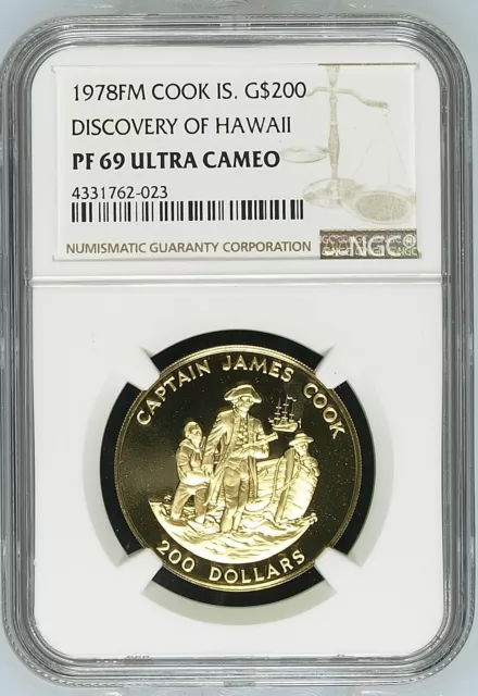 1978 FM Cook Islands $200 Gold Proof Discovery of Hawaii NGC PR69 Ultra Cameo