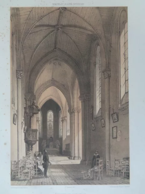 NANTES Eglise St Jacques Vue Lithographie Benoist GRANDE GRAVURE ANCIENNE 1850