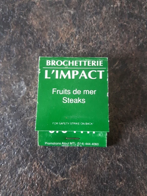 Brochetterie L'impace Fruits De mer Steaks Montreal Quebec Matchbook Cover