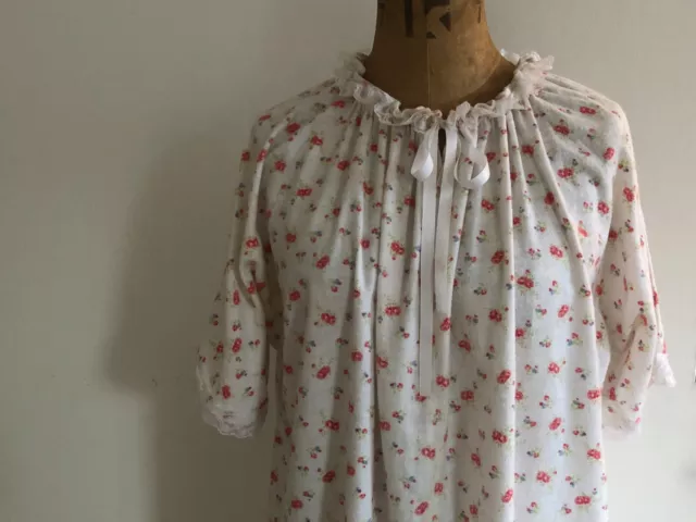 ❤️VINTAGE Winceyette Ladies COTTON NIGHTDRESS Rosebud Floral 1960s Large 14/16