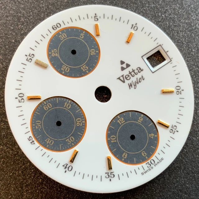 Cadran (quadrante) Et Aiguilles Pour Chronographe Wyler Vetta - Neuf, Style Chiffres Arabes Blanc